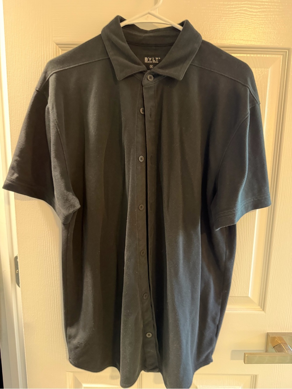 BYLT Basics Men’s XL Black Short Sleeve Button Up Shirt Premium Stretch